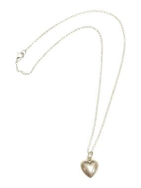 Vintage Silver Puffy Heart Pendant Necklace, Puffy Heart Pendant on Dainty Chain